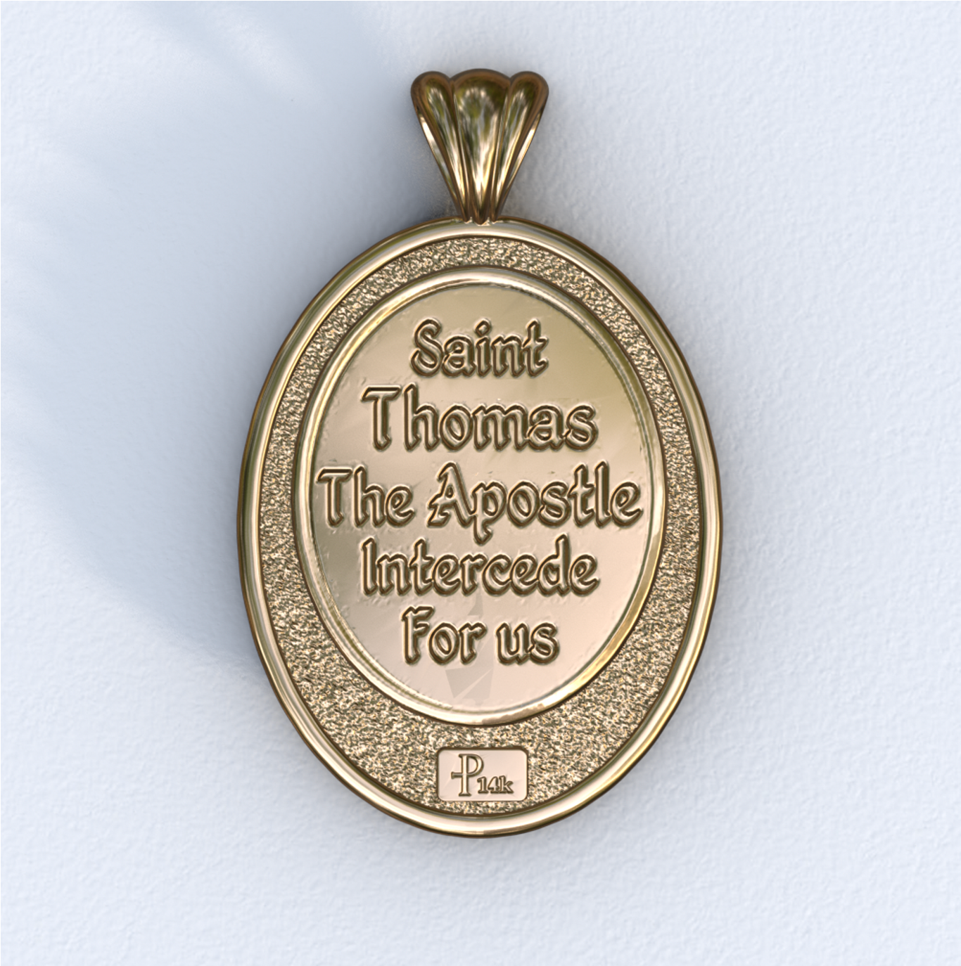 Apostle Thomas Yellow Gold Mandorla Pendant (back)