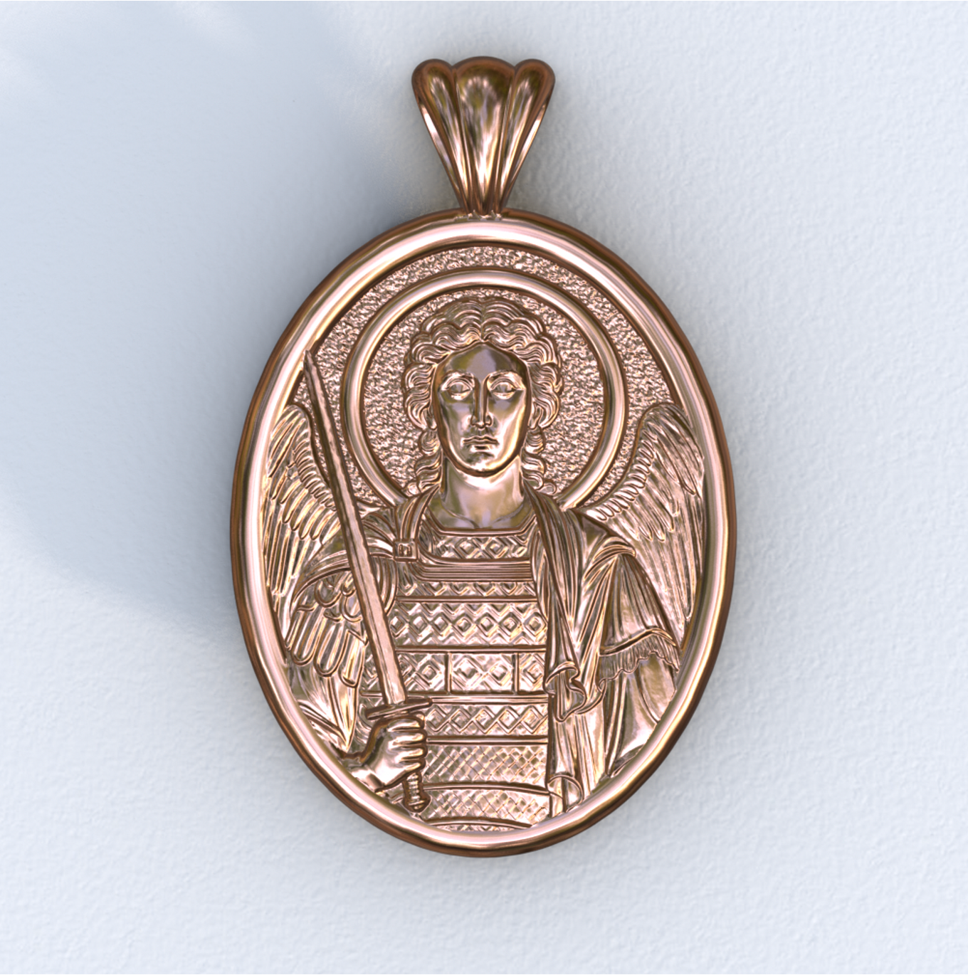 Archangel Michael Rose Gold Mandorla Pendant