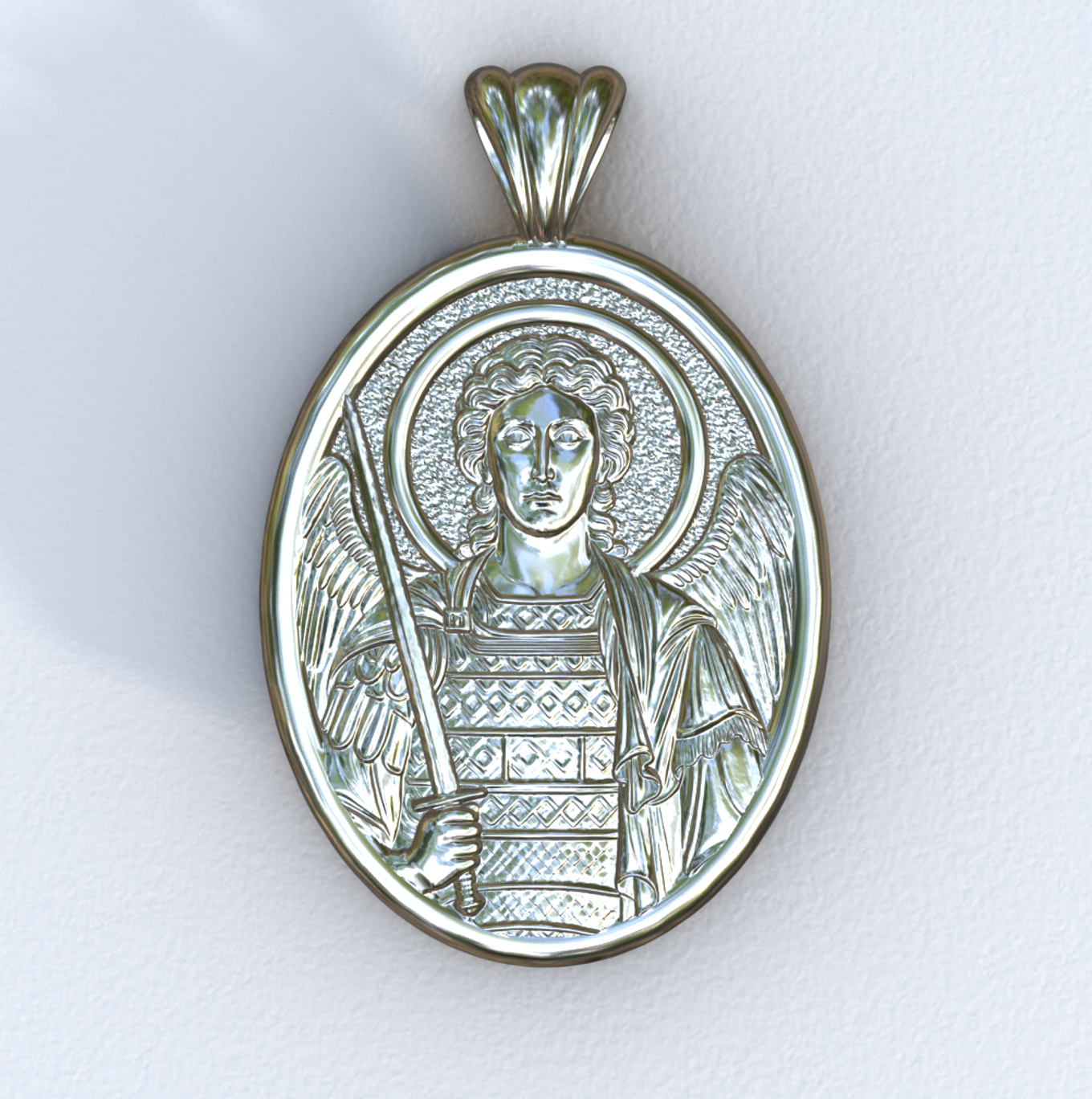 Archangel Michael White Gold Mandorla Pendant