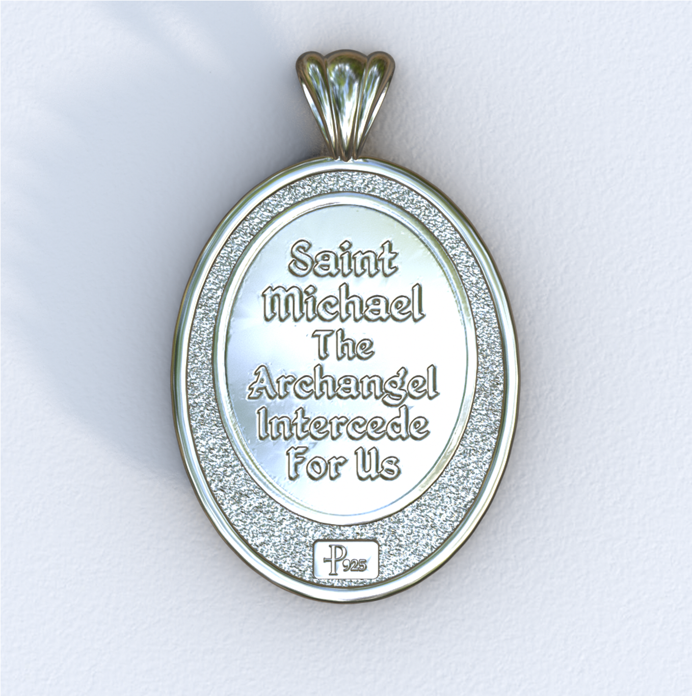 Archangel Michael White Gold Mandorla Pendant (Back)