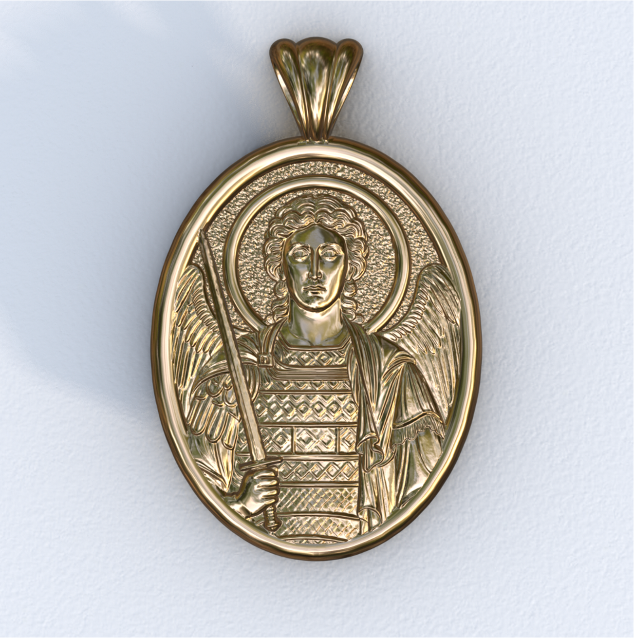 Archangel Michael Yellow Gold Mandorla Pendant