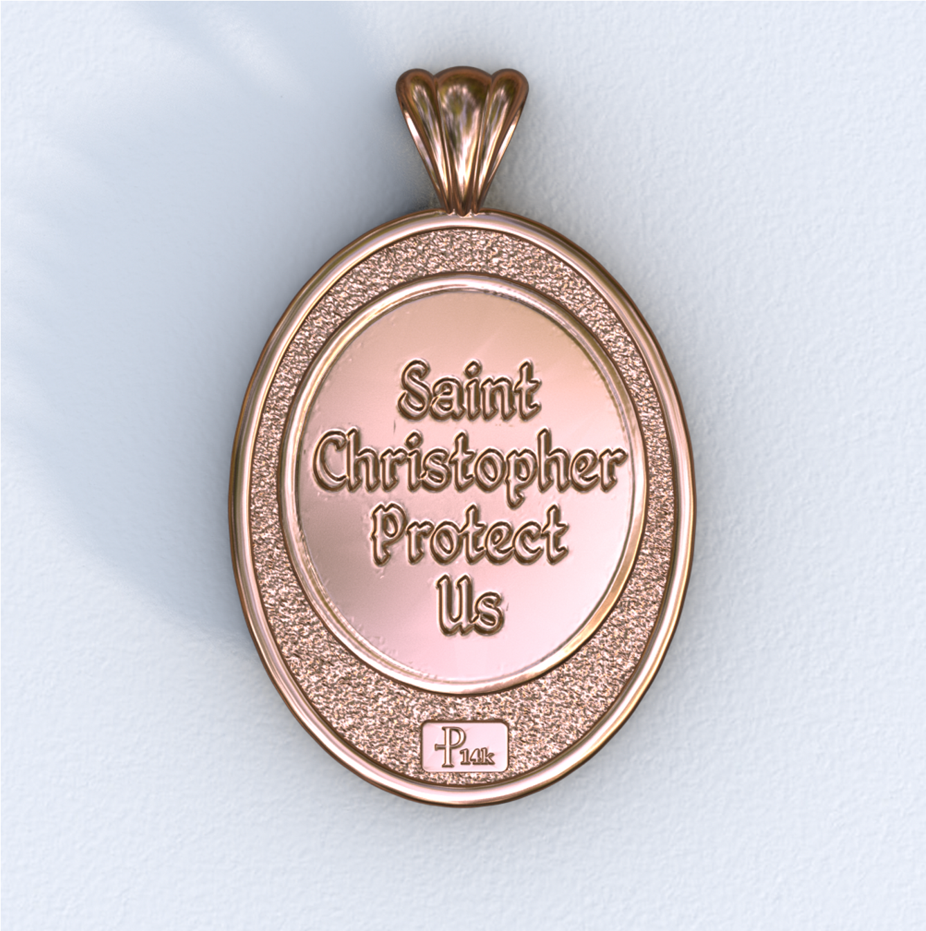 Christopher Rose Gold Mandorla Pendant (Back)