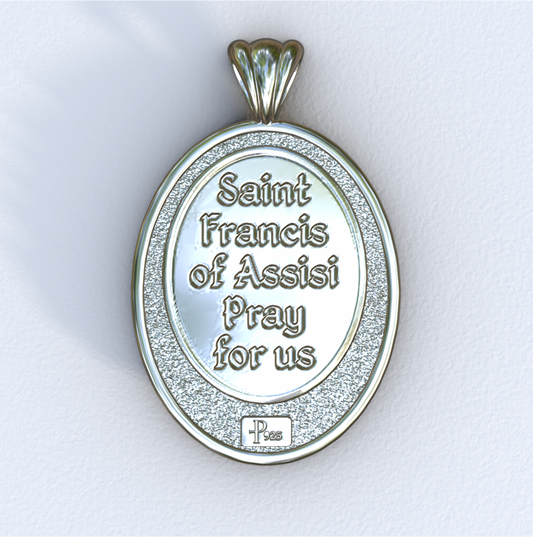 Francis of Assisi Silver Mandorla Pendant (back)