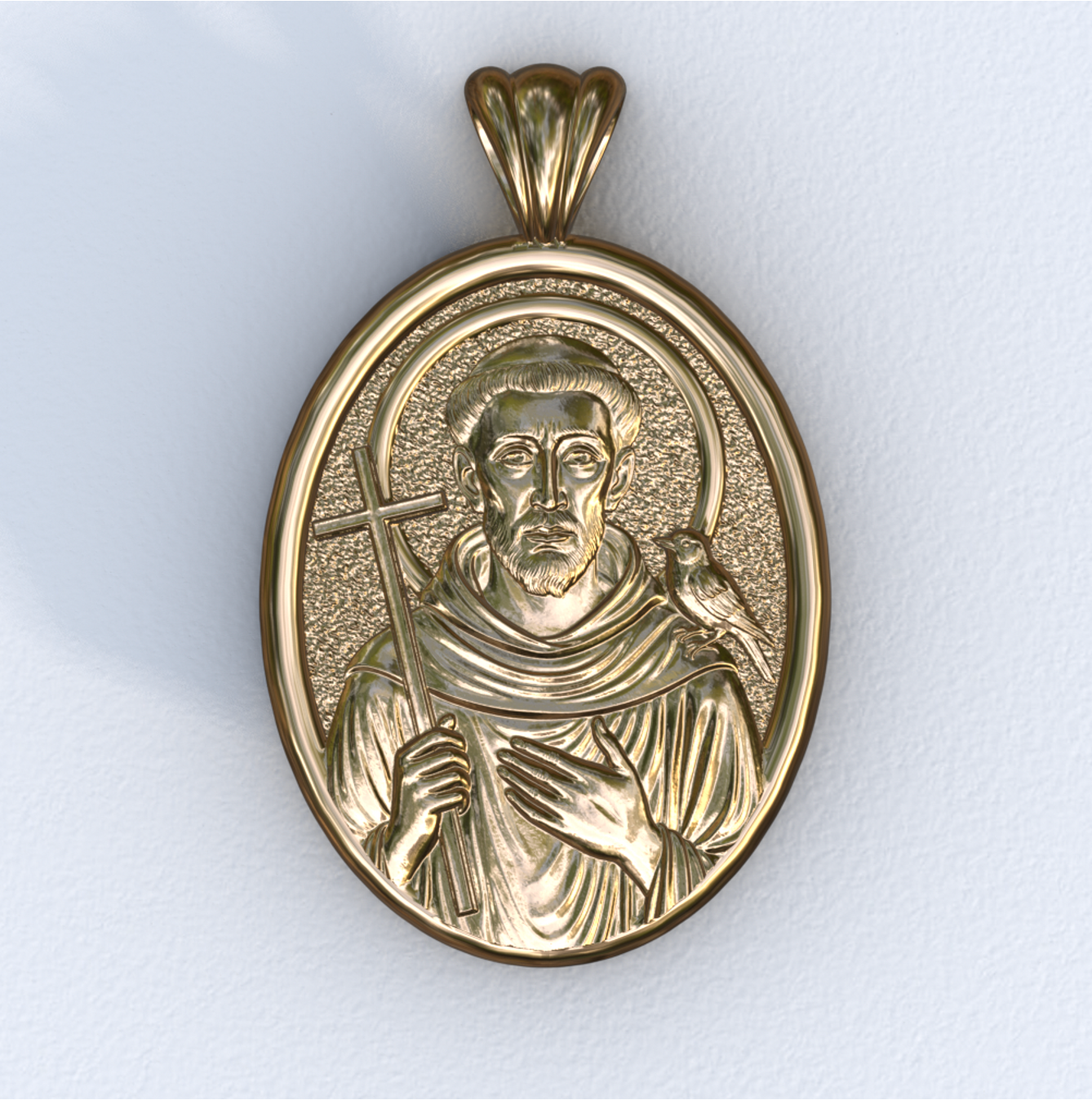 Francis of Assisi Yellow Gold Mandorla Pendant