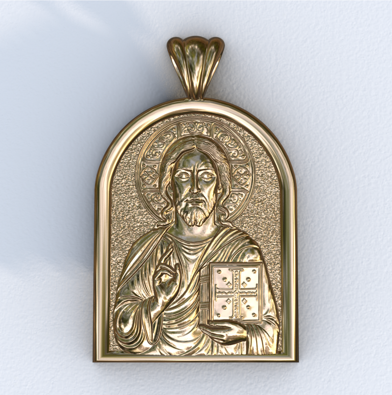Jesus Christ Yellow Gold Apse Pendant (Front)