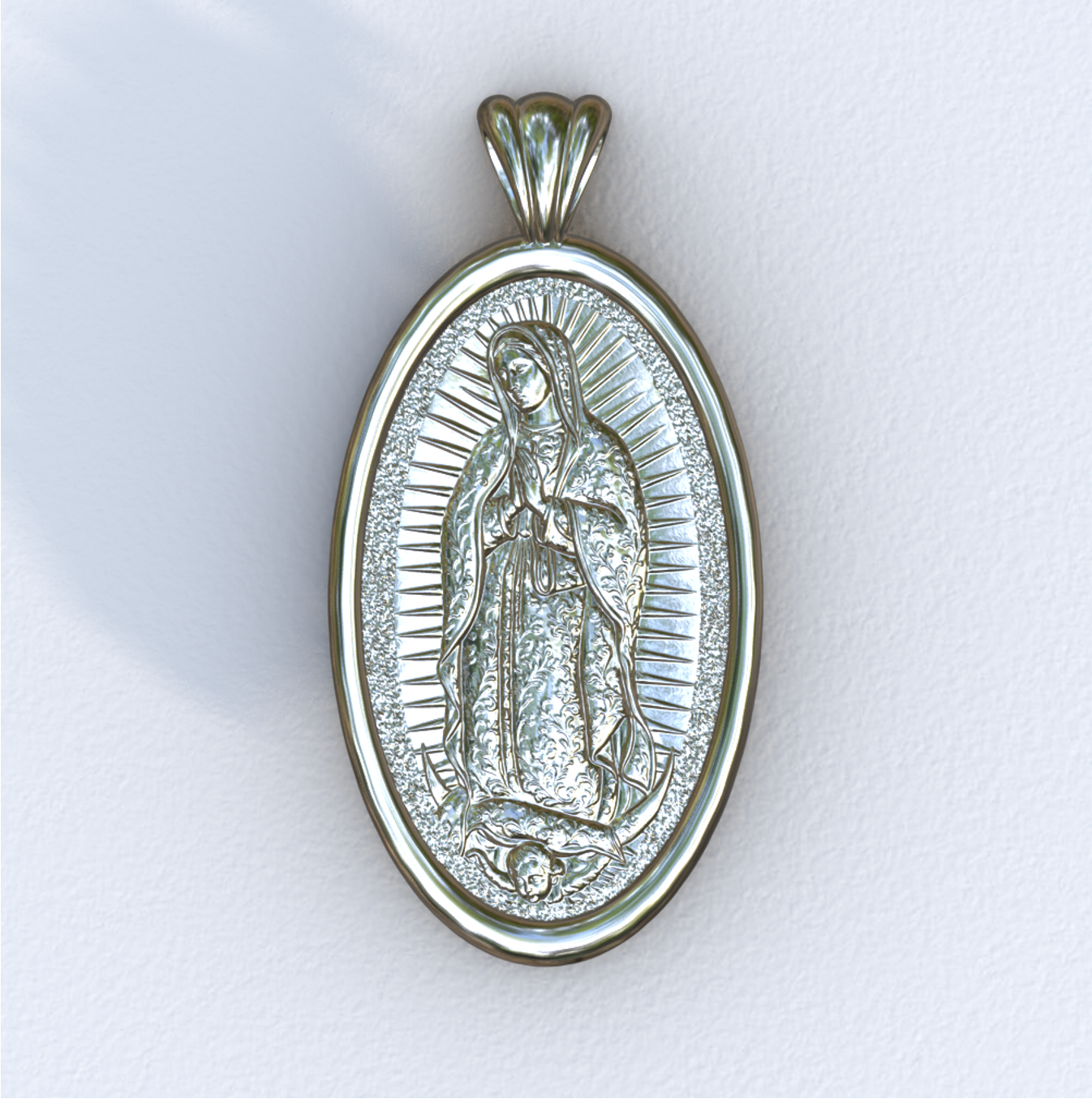 Lady of Guadalupe Silver Mandorla Pendant