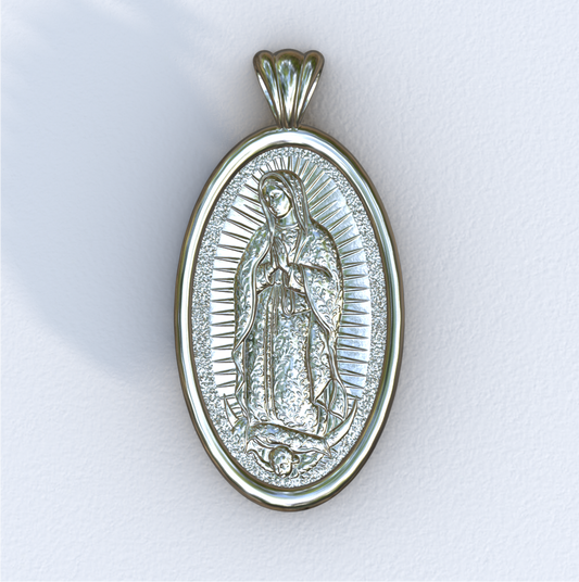 Lady of Guadalupe Silver Mandorla Pendant