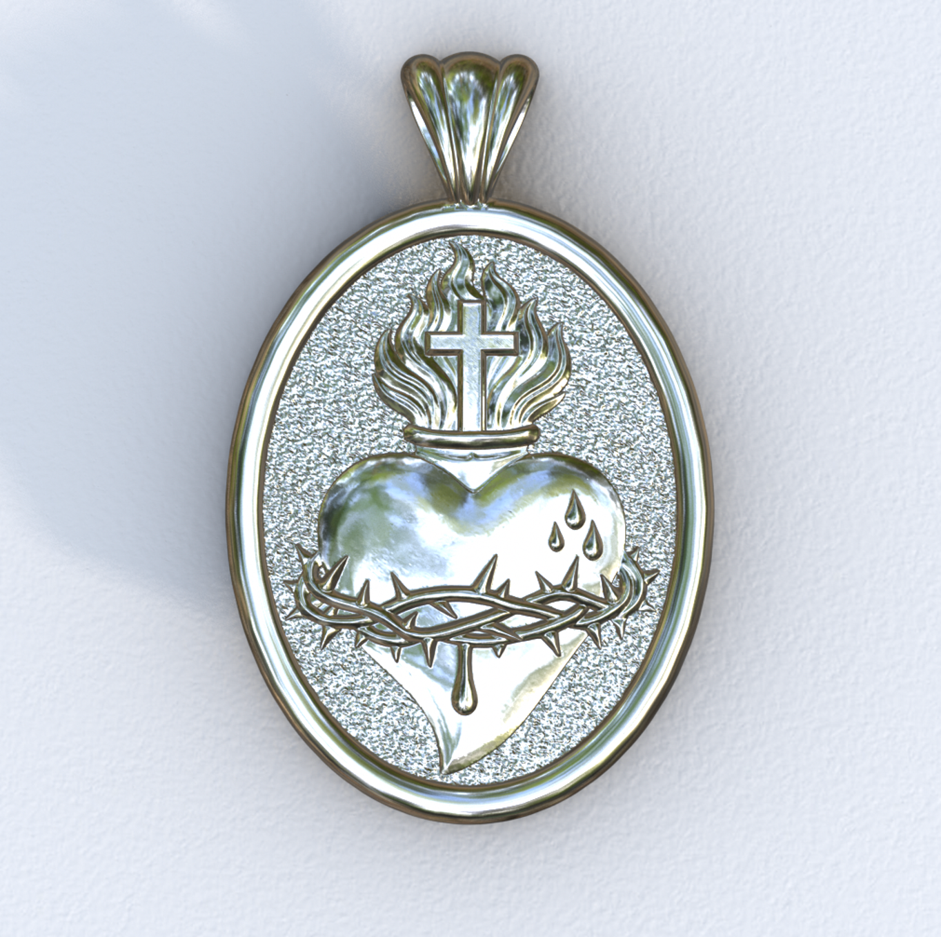Mandorla Sacred Heart White Pendant
