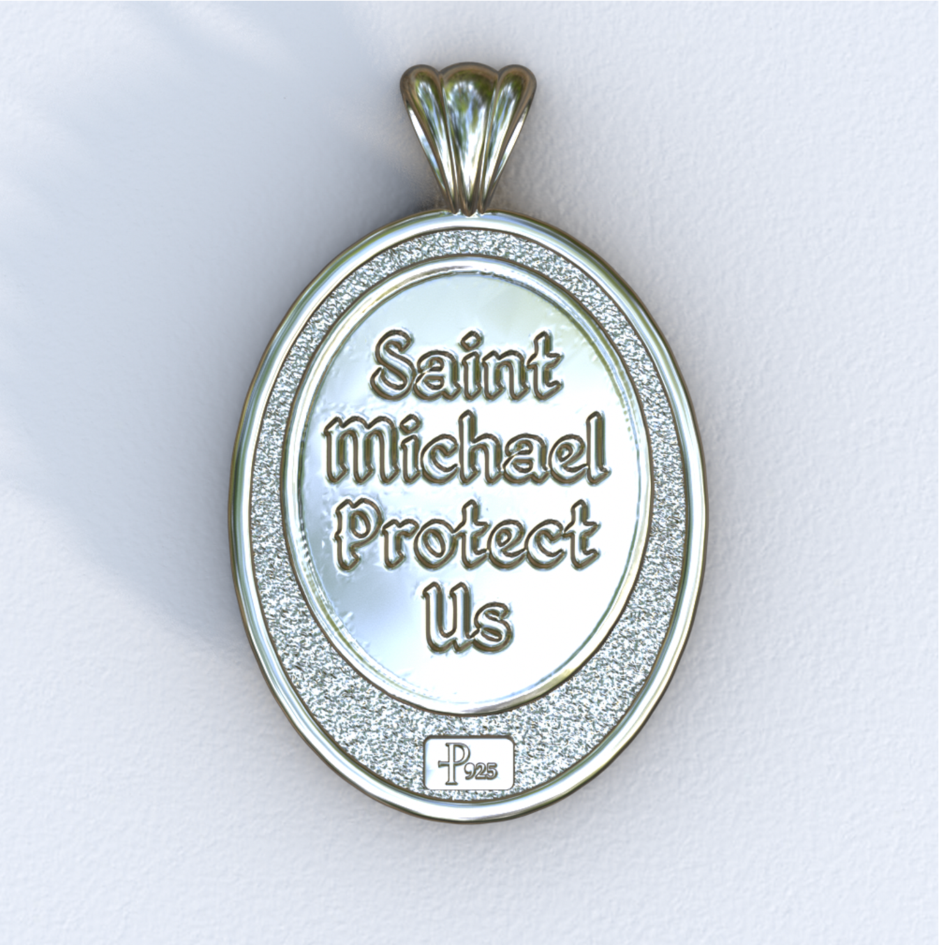 Michael the Archangel Silver Mandorla Pendant (Back)