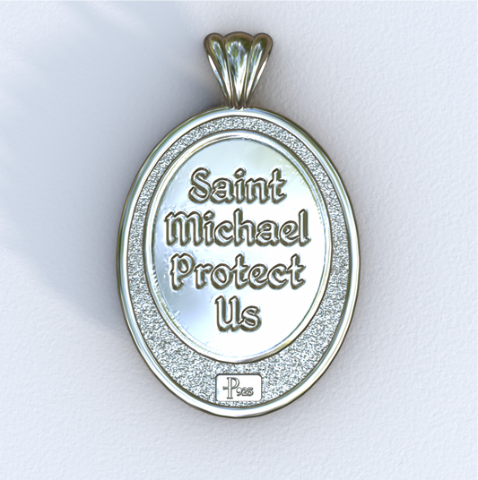 Michael the Archangel Silver Mandorla Pendant (Back)