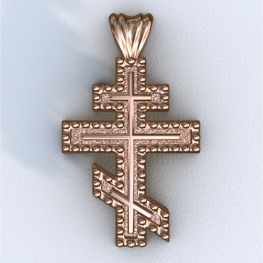 Rose Gold Beaded Three Bar Cross