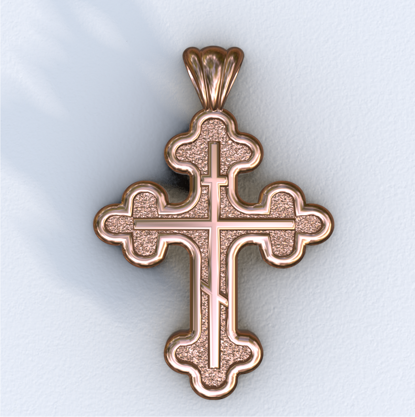 Rose Gold Three Budded Three Bar Cross