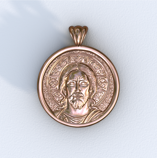 Round Pantocrator rose gold pendant