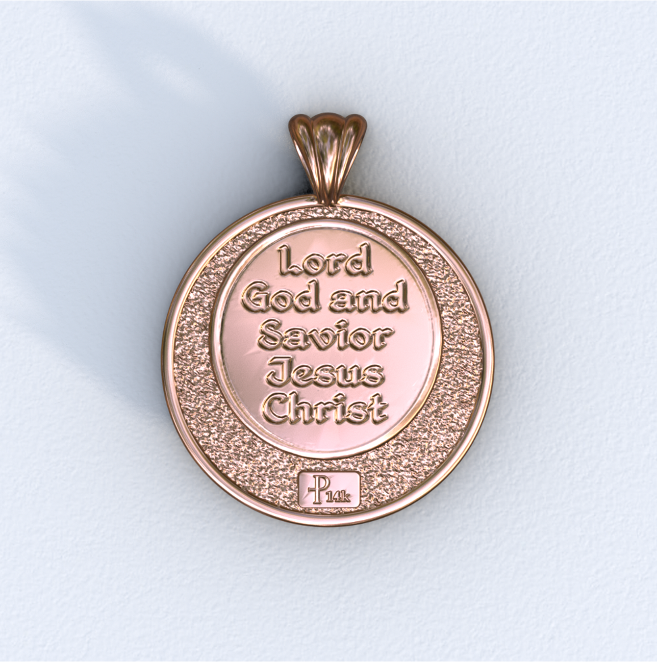 Round Pantocrator rose gold pendant (back)