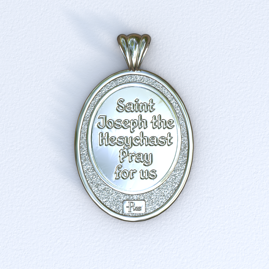 Silver Saint Joseph the Hesychast Icon Oval Pendant Back