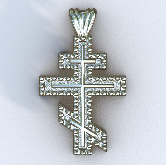 Silver and White Gold Beaded Three Bar Cross
