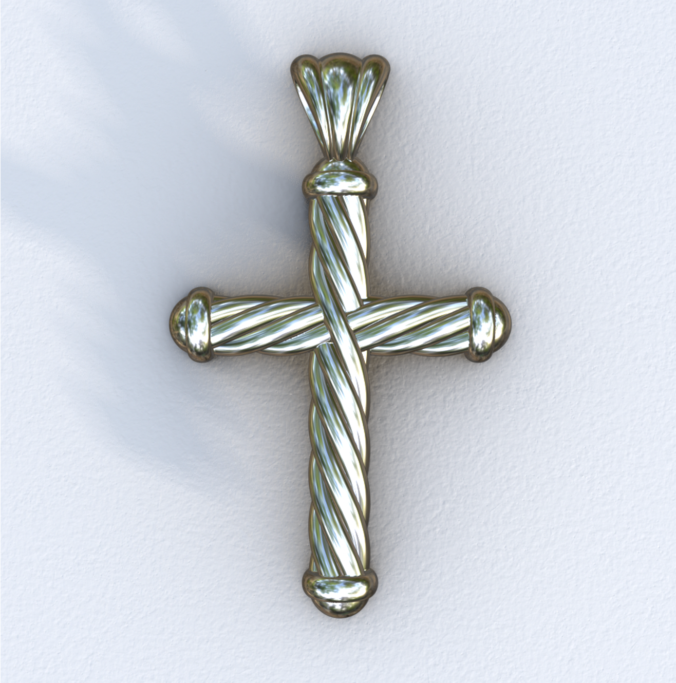 Silver and White Gold Rounded Helix Cross Pendant
