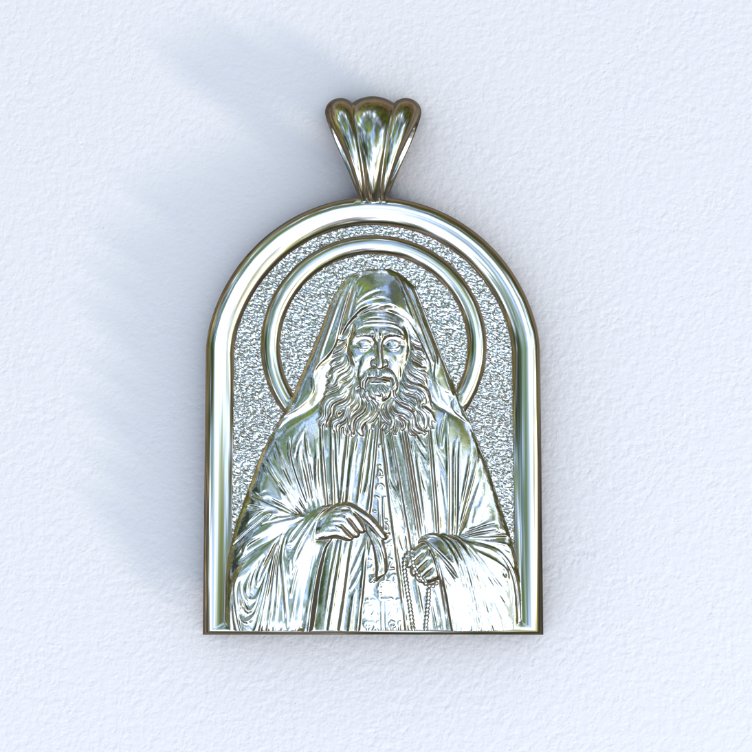 Silver and White Gold Saint Joseph the Hesychast Icon Apse Pendant