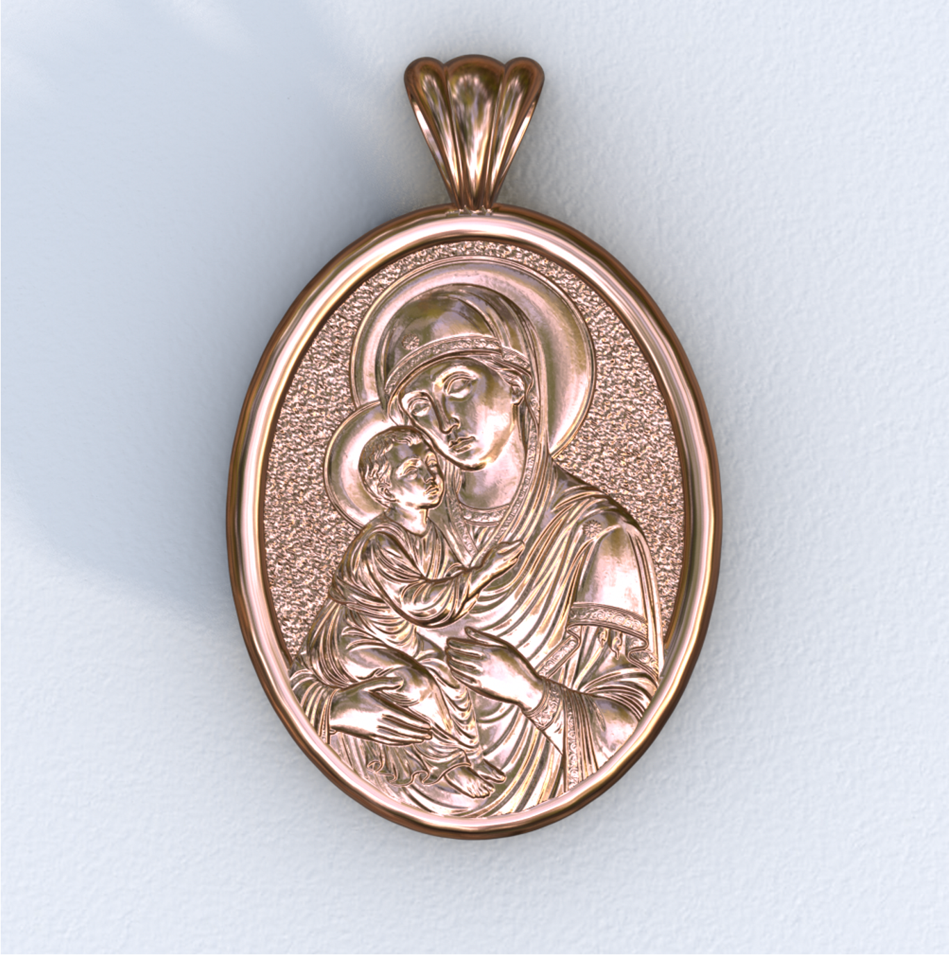 Theotokos of Vladimir Rose Gold Mandorla Pendant