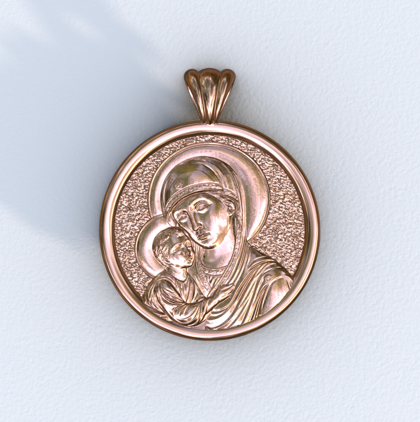Theotokos of Vladimir Round Rose Gold Pendant