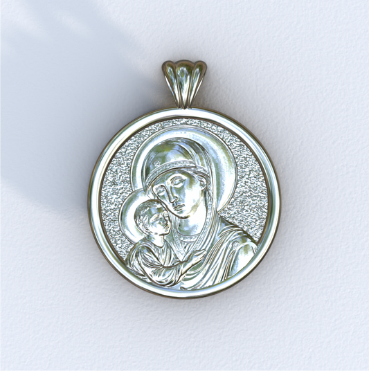 Theotokos of Vladimir Round Silver Pendant
