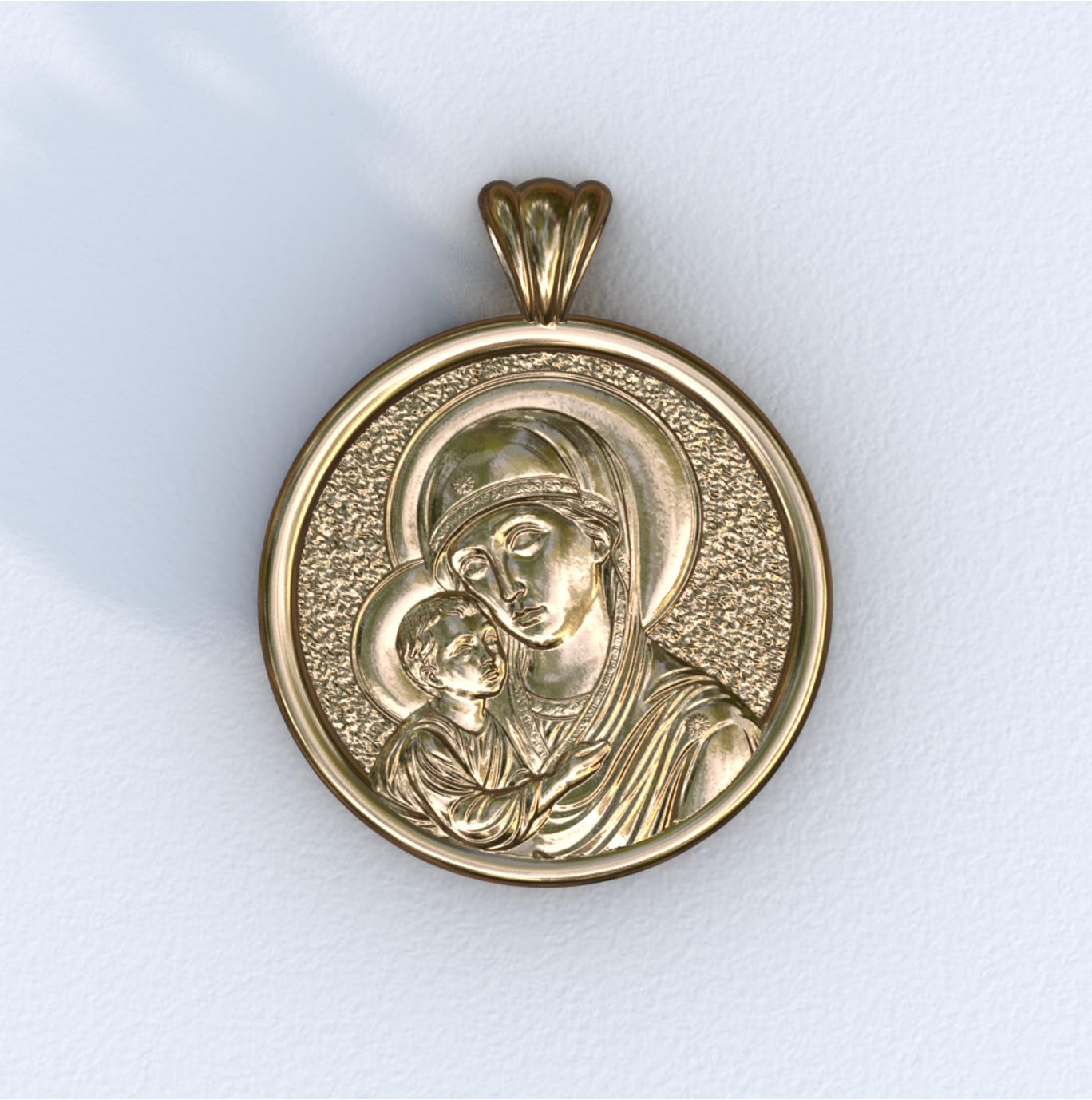 Theotokos of Vladimir Round Yellow Gold Pendant