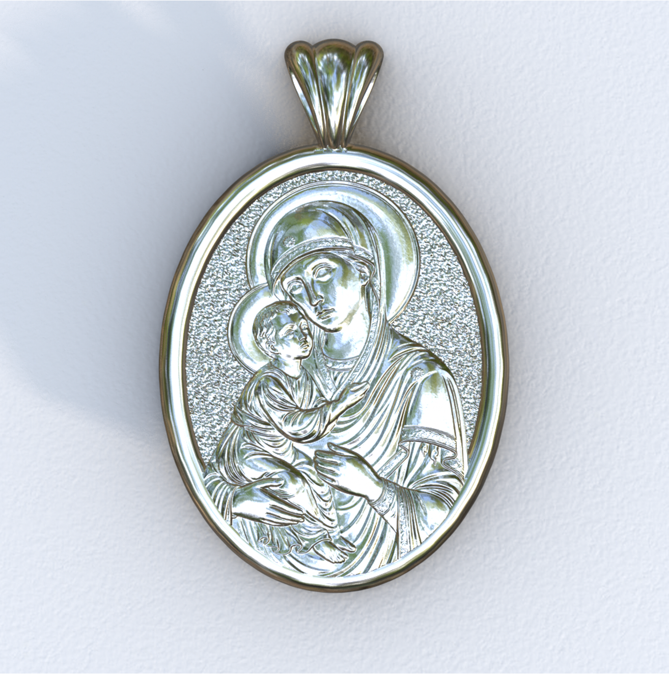 Theotokos of Vladimir White Gold Mandorla Pendant
