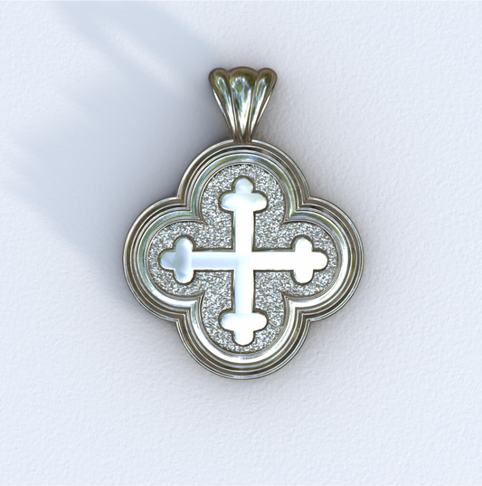 White Gold Quatrefoil Greek Cross