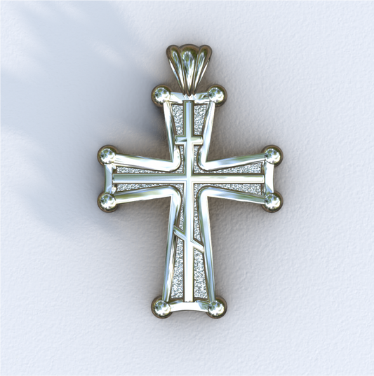 White Gold Three Bar Sinai Cross