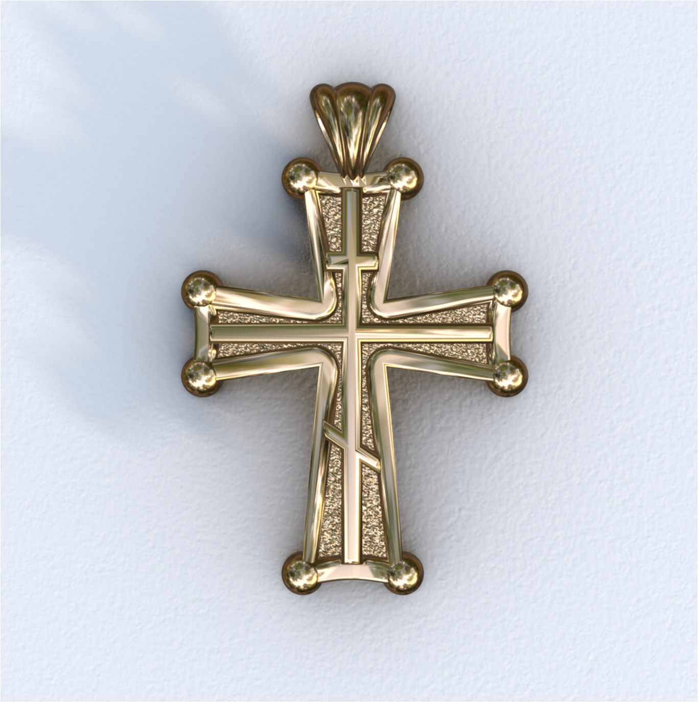 Yellow Gold Three Bar Sinai Cross