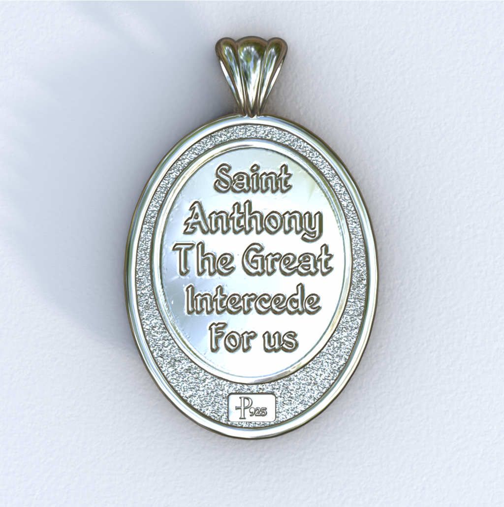 Anthony the Great Mandorla Silver Pendant (Back)