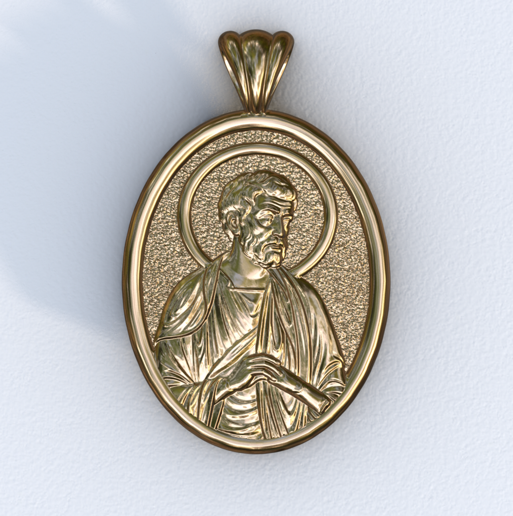Apostle Peter Yellow Gold Mandorla Pendant