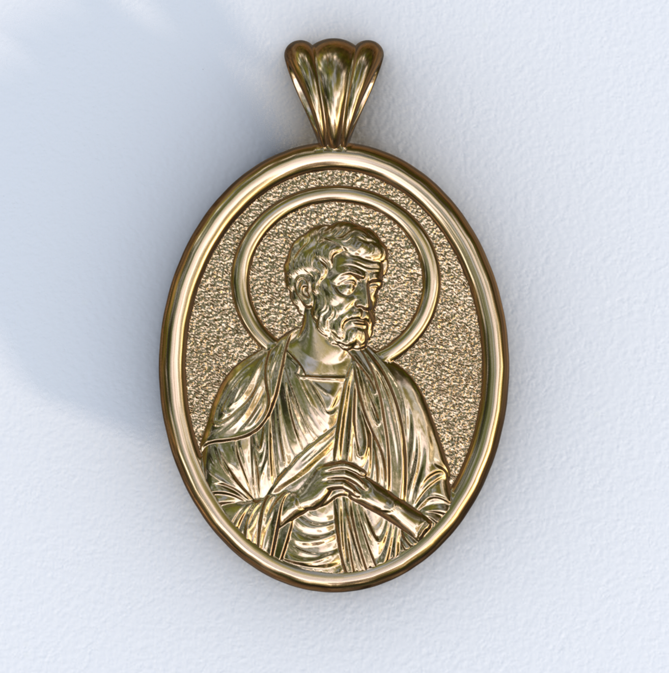Apostle Peter Yellow Gold Mandorla Pendant