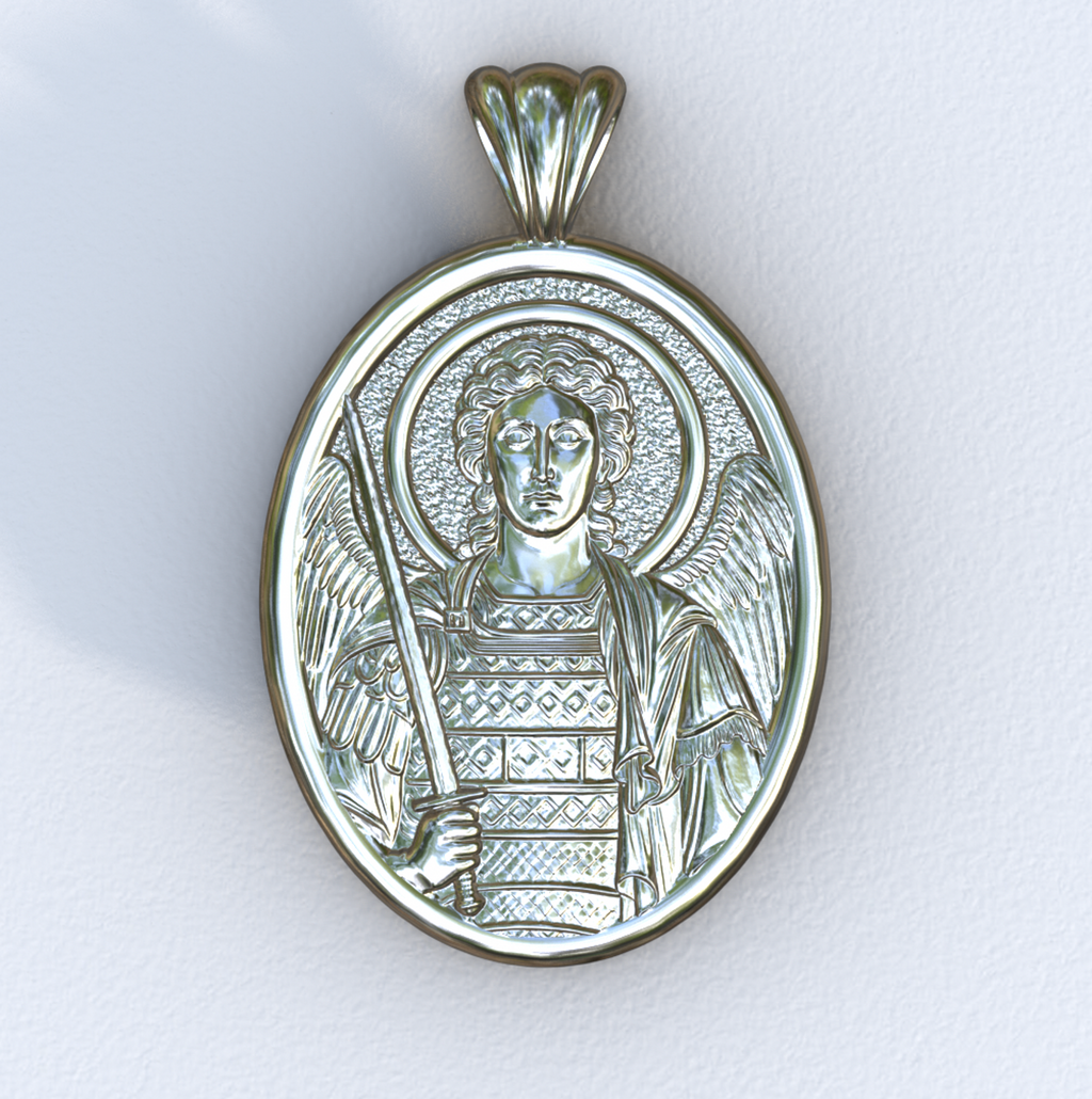 Archangel Michael White Gold Mandorla Pendant