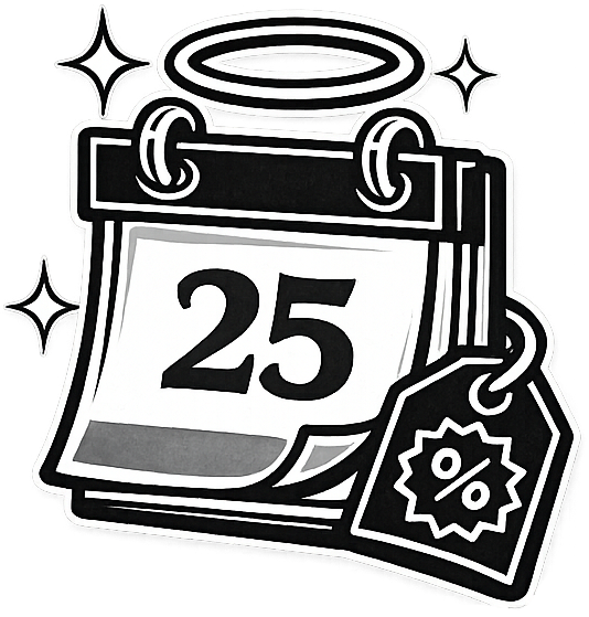 Calendar with number 25 and a tag on a white background