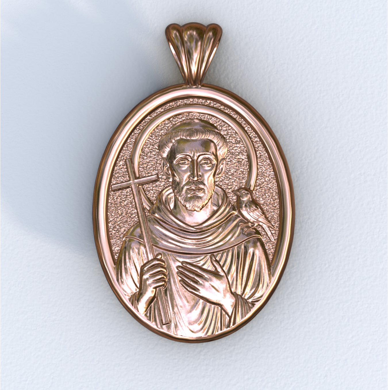 Francis of Assisi Rose Gold Mandorla Pendant