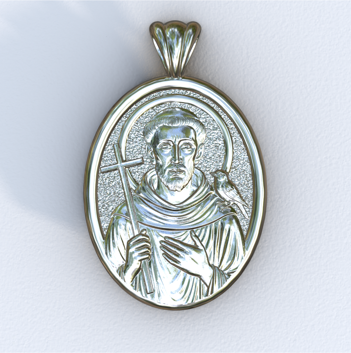 Francis of Assisi Silver Mandorla Pendant