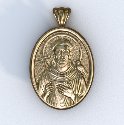 Francis of Assisi Yellow Gold Mandorla Pendant