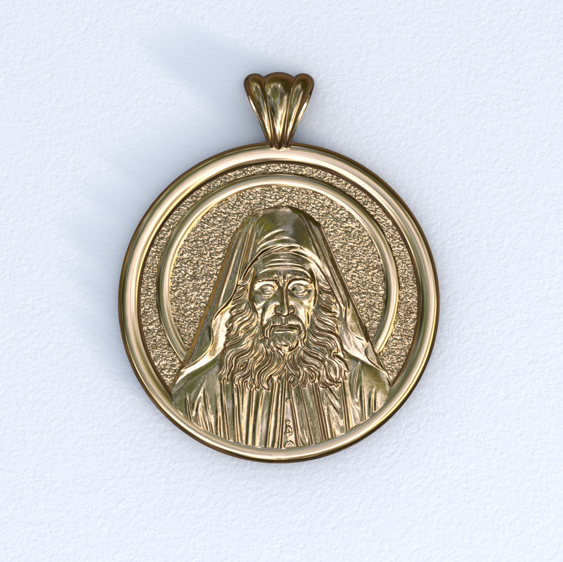 Gold Saint Joseph the Hesychast Icon Round Pendant