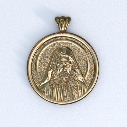Gold Saint Joseph the Hesychast Icon Round Pendant