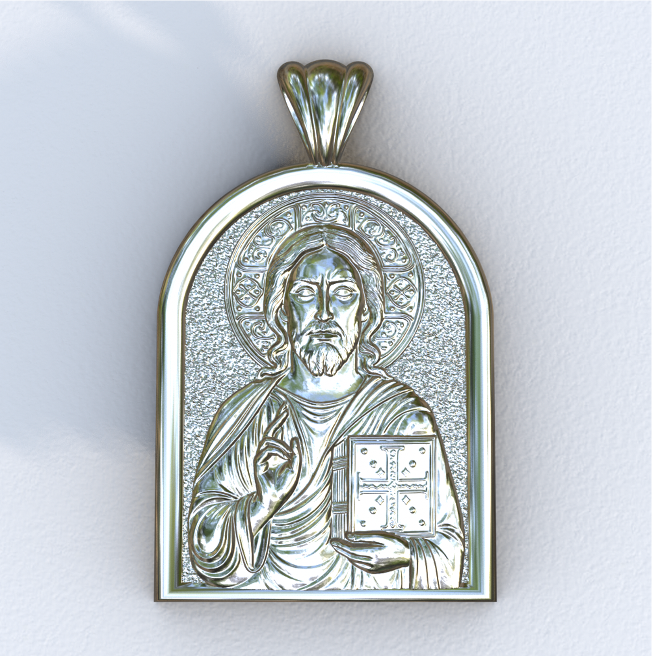 Jesus Christ White Gold Apse Pendant (Front)