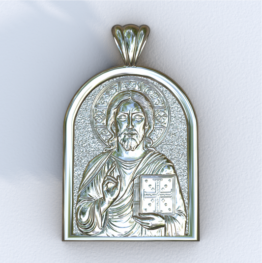 Jesus Christ White Gold Apse Pendant (Front)