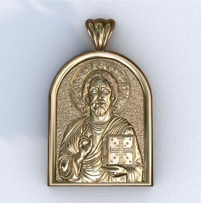 Jesus Christ Yellow Gold Apse Pendant (Front)