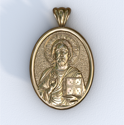 Jesus Christ Yellow Gold Mandorla Pendant (Front)