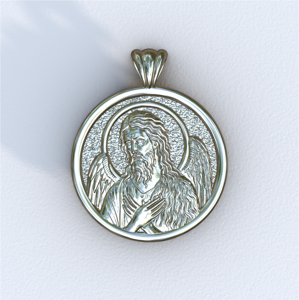 John the Baptist White Gold Halo Pendant