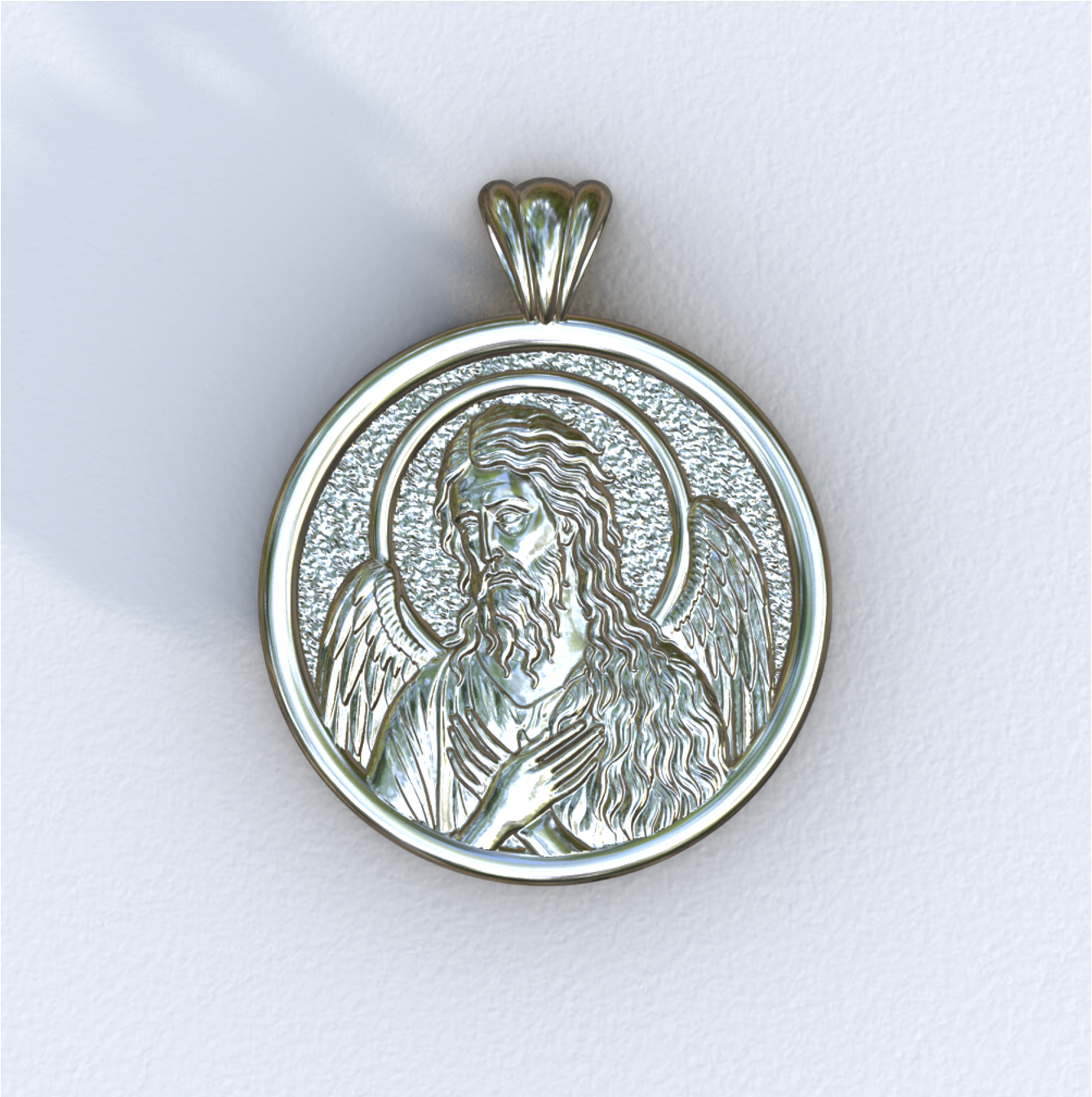 John the Baptist White Gold Halo Pendant