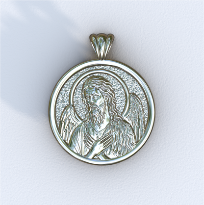 John the Baptist White Gold Halo Pendant