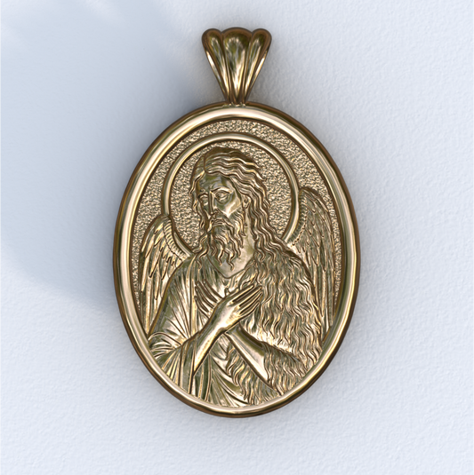 John the Baptist Yellow Gold Mandorla Pendant