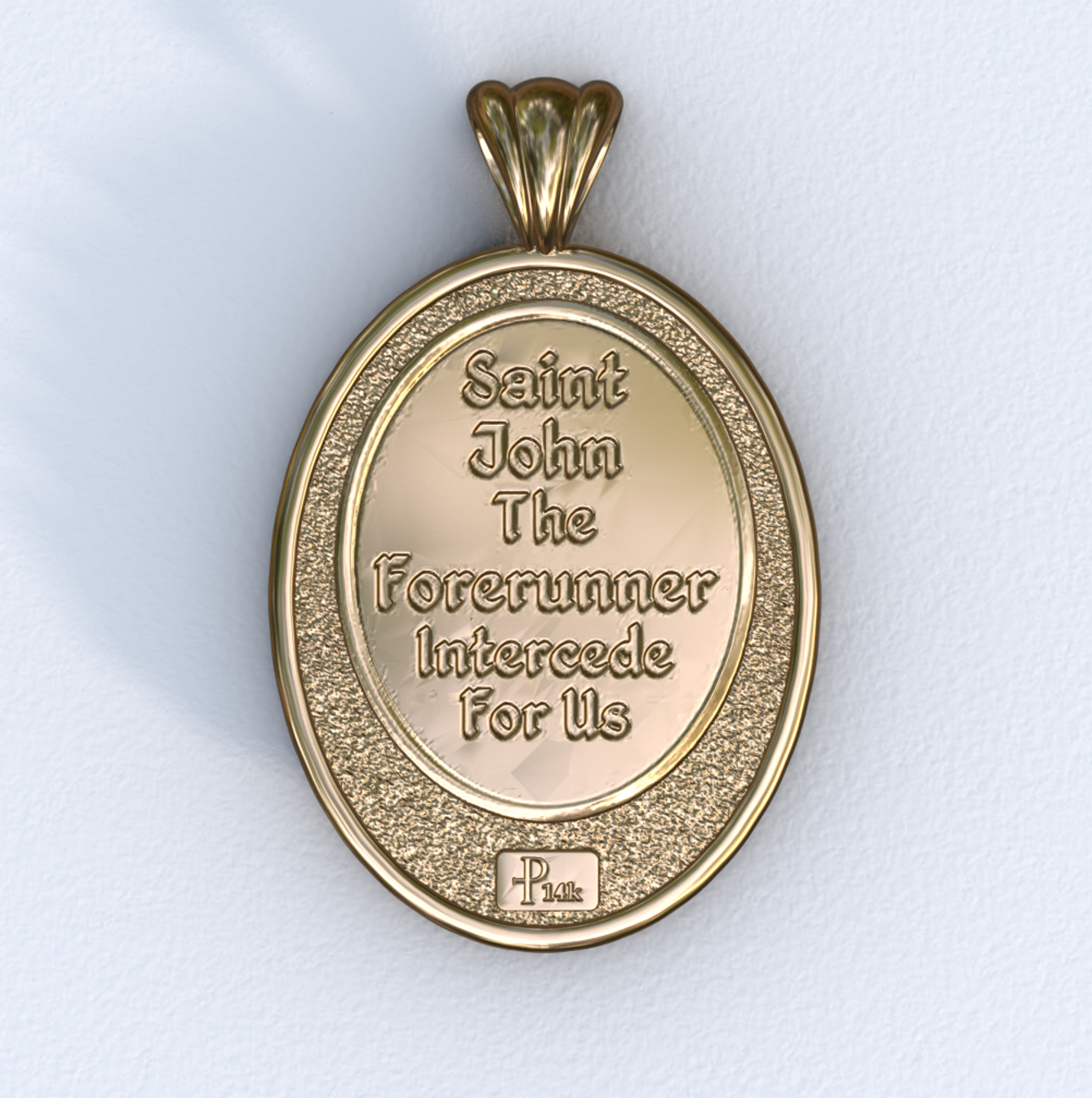 John the Baptist Yellow Gold Mandorla Pendant (Back)