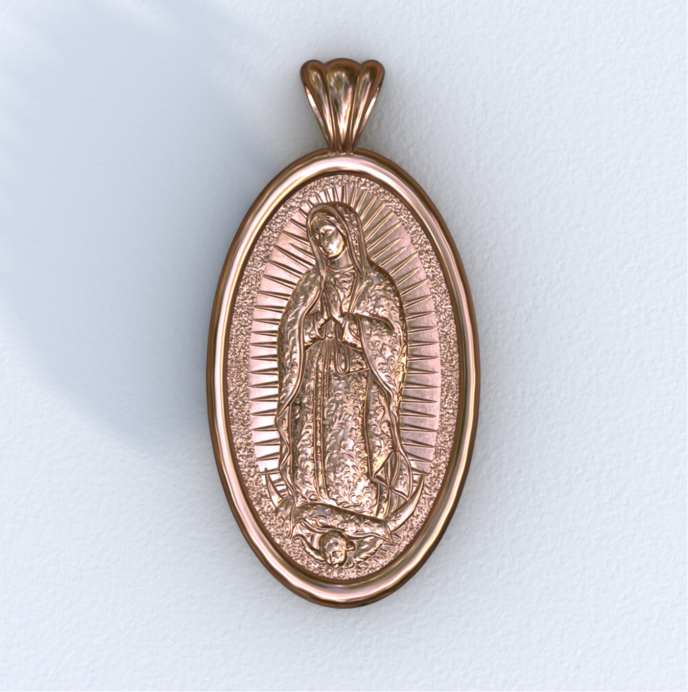 Lady of Guadalupe Rose Gold Mandorla Pendant